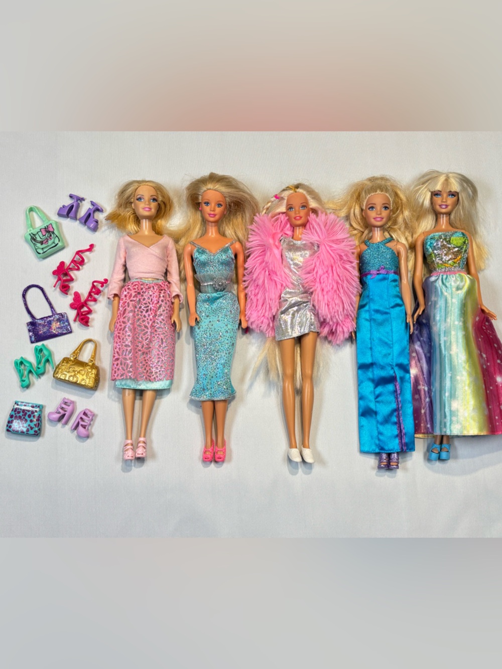 Barbie Doll Lot with Pink, Blue, Teal & Gold Accessories